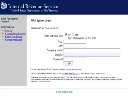 IRS FIRE logon