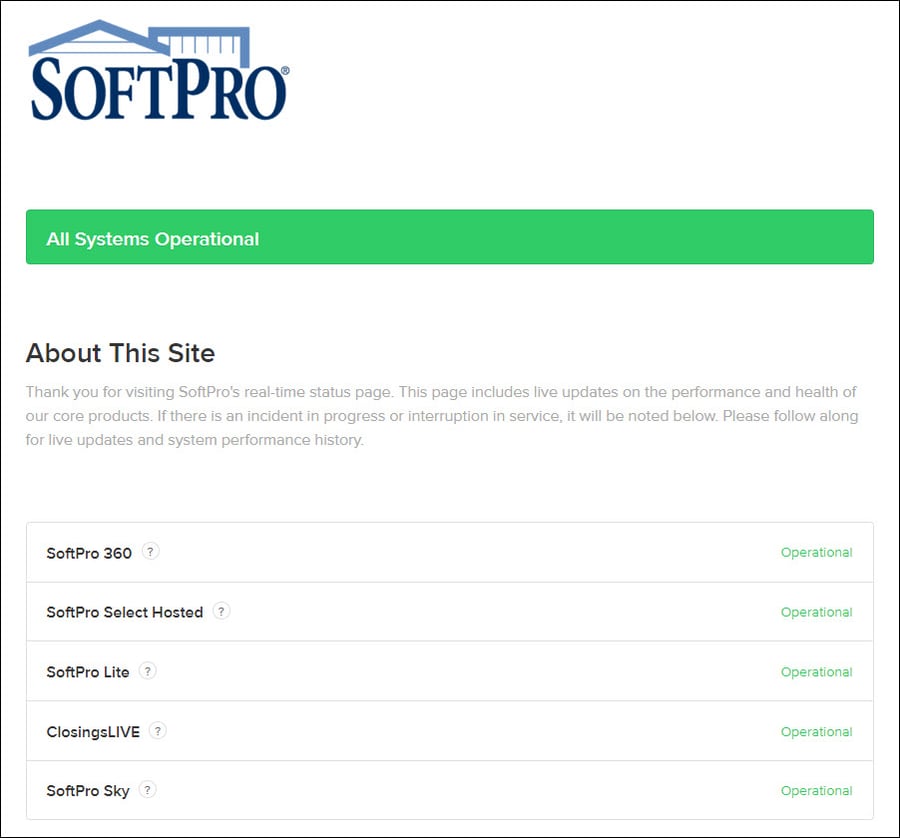 SoftPro Status Page